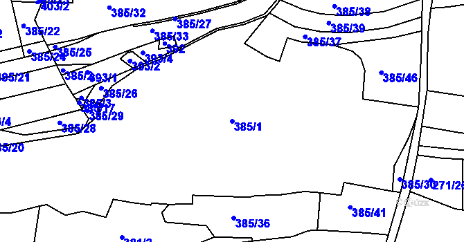 Parcela st. 385/1 v KÚ Újezdec u Rakovníka, Katastrální mapa