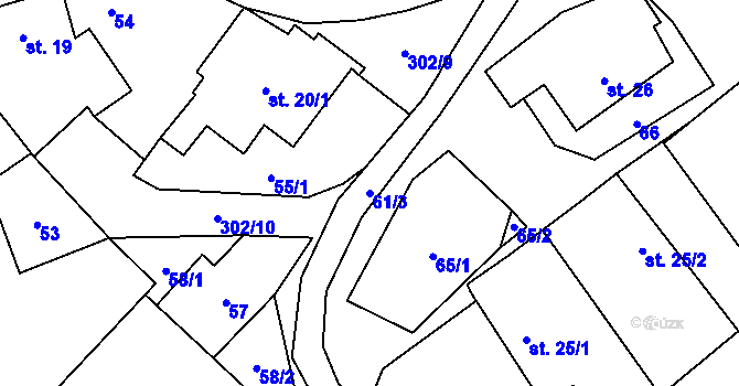 Parcela st. 61/3 v KÚ Újezdec u Litomyšle, Katastrální mapa