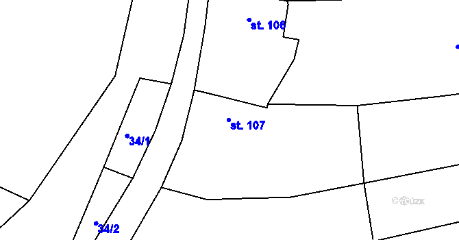 Parcela st. 107 v KÚ Újezdec u Osvětiman, Katastrální mapa