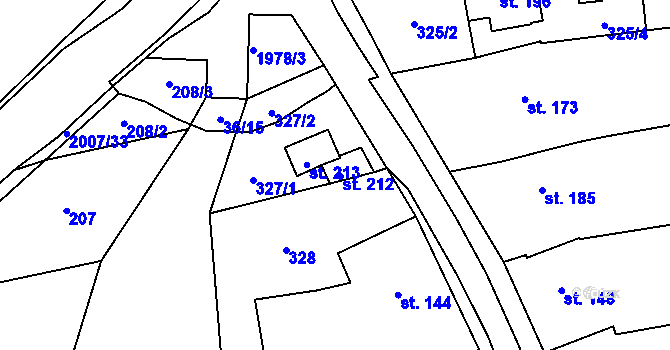 Parcela st. 212 v KÚ Újezdec u Osvětiman, Katastrální mapa