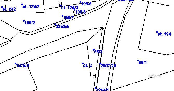 Parcela st. 68/3 v KÚ Újezdec u Osvětiman, Katastrální mapa