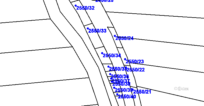 Parcela st. 2550/34 v KÚ Újezdec u Osvětiman, Katastrální mapa