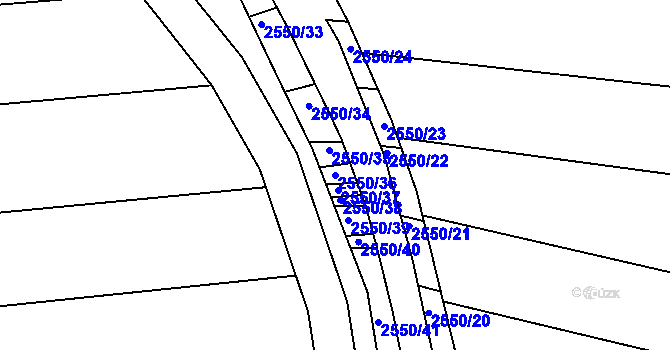Parcela st. 2550/36 v KÚ Újezdec u Osvětiman, Katastrální mapa