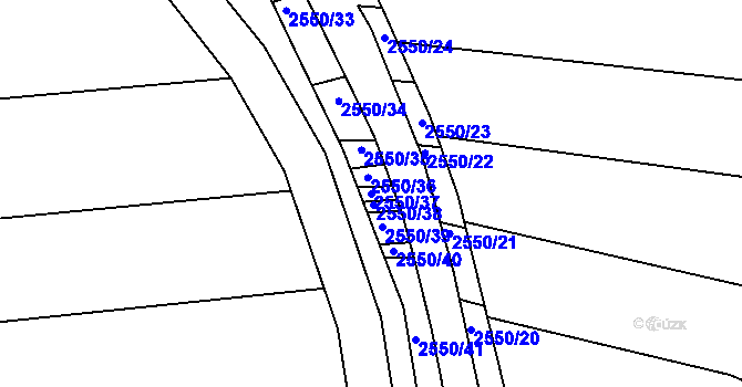 Parcela st. 2550/37 v KÚ Újezdec u Osvětiman, Katastrální mapa
