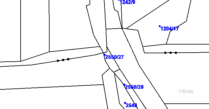Parcela st. 2550/27 v KÚ Újezdec u Osvětiman, Katastrální mapa