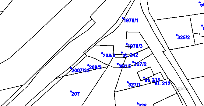 Parcela st. 208/3 v KÚ Újezdec u Osvětiman, Katastrální mapa