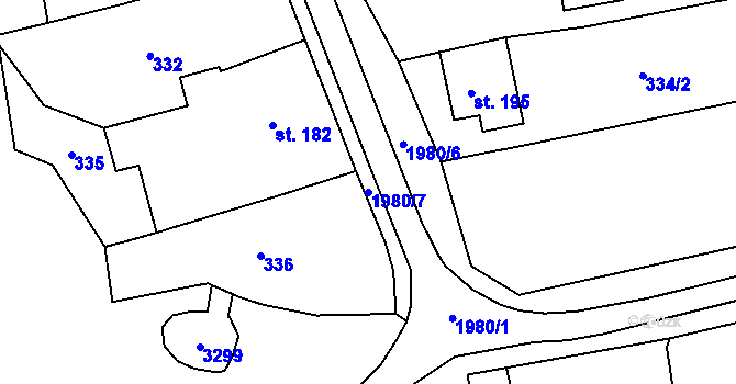 Parcela st. 1980/7 v KÚ Újezdec u Osvětiman, Katastrální mapa
