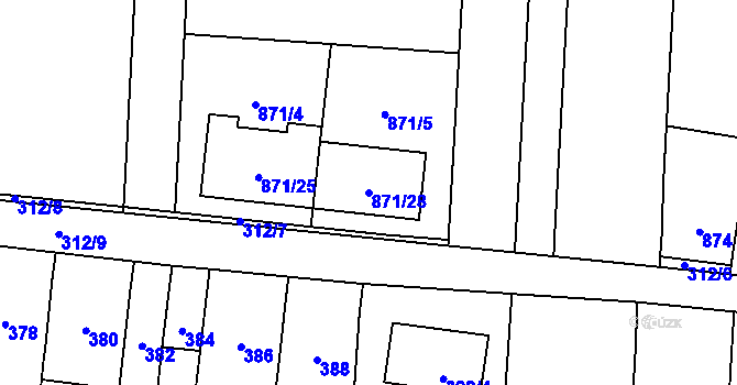 Parcela st. 871/28 v KÚ Újezdec u Přerova, Katastrální mapa
