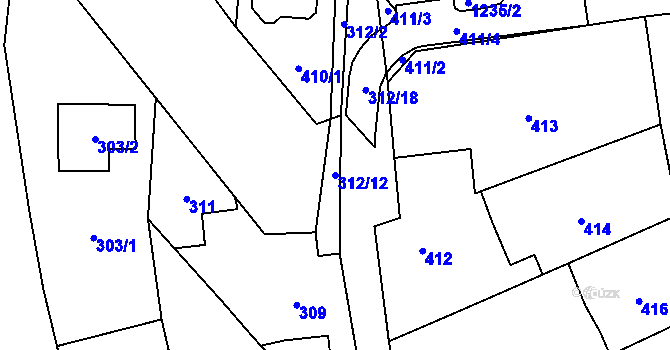 Parcela st. 312/12 v KÚ Újezdec u Přerova, Katastrální mapa