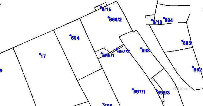 Parcela st. 696/1 v KÚ Újezdec u Přerova, Katastrální mapa