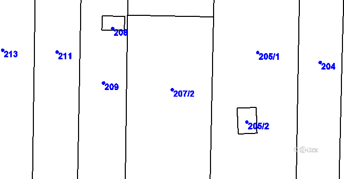 Parcela st. 207/2 v KÚ Újezdec u Přerova, Katastrální mapa
