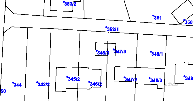 Parcela st. 346/3 v KÚ Újezdec u Přerova, Katastrální mapa