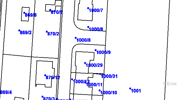Parcela st. 1000/9 v KÚ Újezdec u Přerova, Katastrální mapa