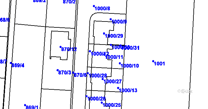 Parcela st. 1000/11 v KÚ Újezdec u Přerova, Katastrální mapa