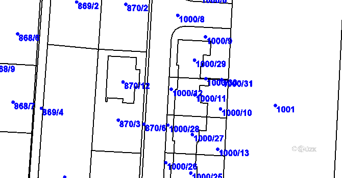 Parcela st. 1000/12 v KÚ Újezdec u Přerova, Katastrální mapa