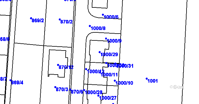 Parcela st. 1000/29 v KÚ Újezdec u Přerova, Katastrální mapa