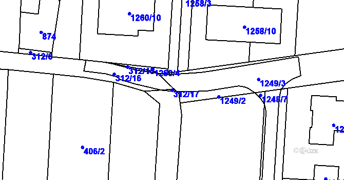 Parcela st. 312/17 v KÚ Újezdec u Přerova, Katastrální mapa