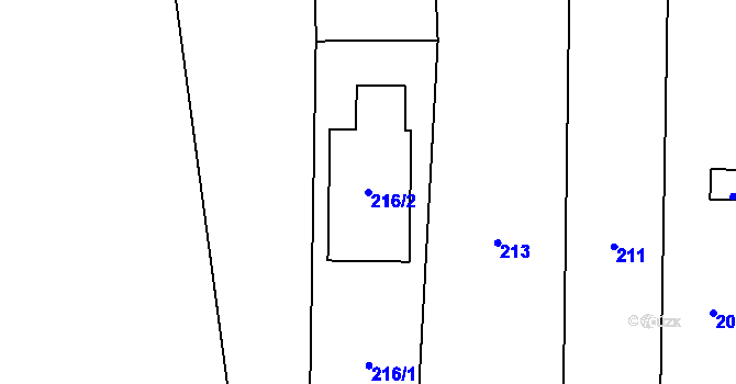 Parcela st. 216/2 v KÚ Újezdec u Přerova, Katastrální mapa