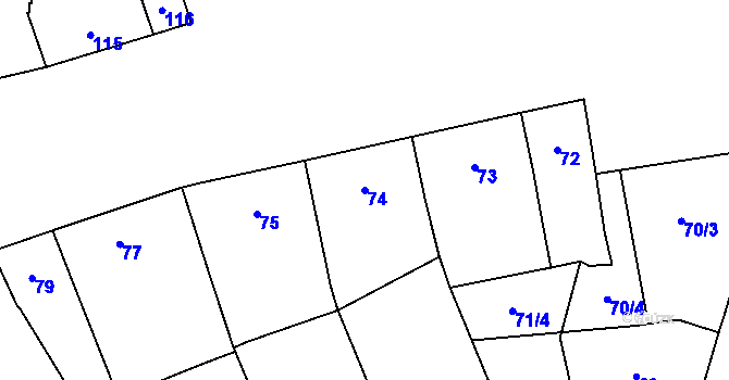 Parcela st. 74 v KÚ Újezdec u Přerova, Katastrální mapa