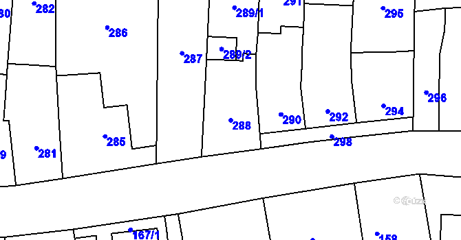 Parcela st. 288 v KÚ Újezdec u Přerova, Katastrální mapa