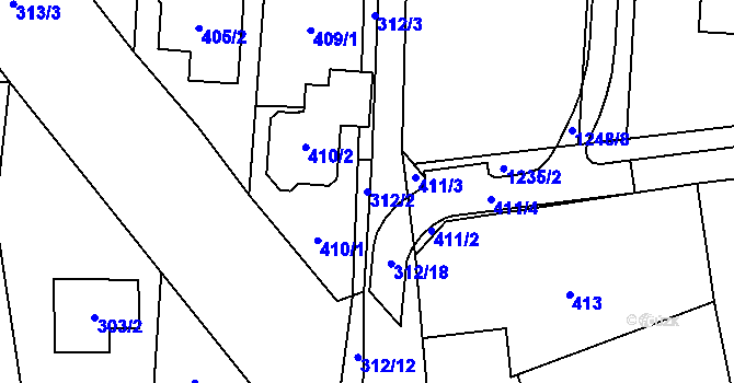 Parcela st. 312/2 v KÚ Újezdec u Přerova, Katastrální mapa