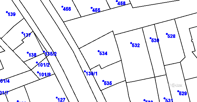 Parcela st. 534 v KÚ Újezdec u Přerova, Katastrální mapa