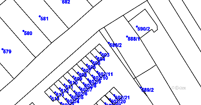 Parcela st. 603 v KÚ Újezdec u Přerova, Katastrální mapa