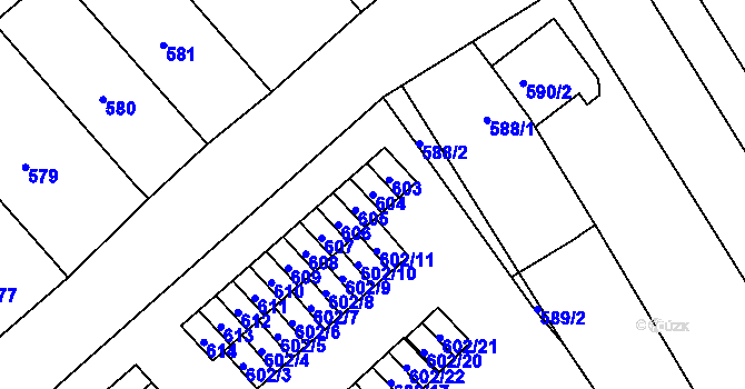 Parcela st. 604 v KÚ Újezdec u Přerova, Katastrální mapa