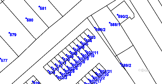 Parcela st. 605 v KÚ Újezdec u Přerova, Katastrální mapa