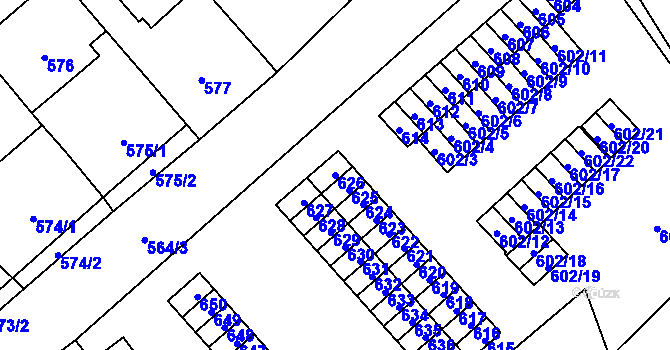 Parcela st. 626 v KÚ Újezdec u Přerova, Katastrální mapa
