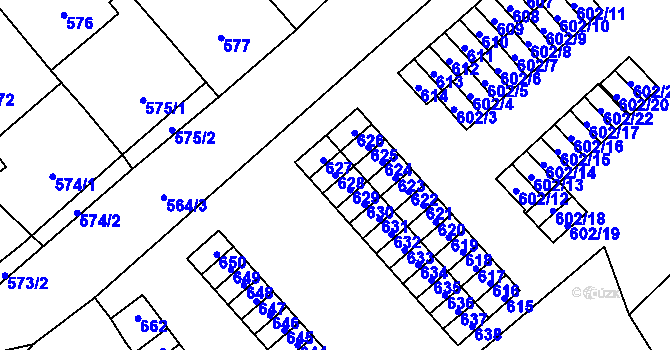 Parcela st. 628 v KÚ Újezdec u Přerova, Katastrální mapa