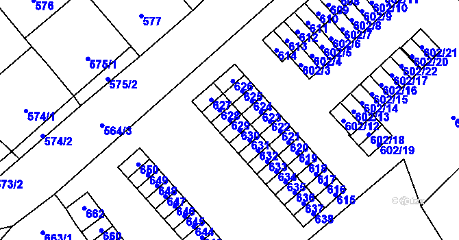 Parcela st. 629 v KÚ Újezdec u Přerova, Katastrální mapa