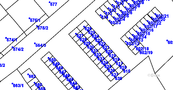 Parcela st. 630 v KÚ Újezdec u Přerova, Katastrální mapa