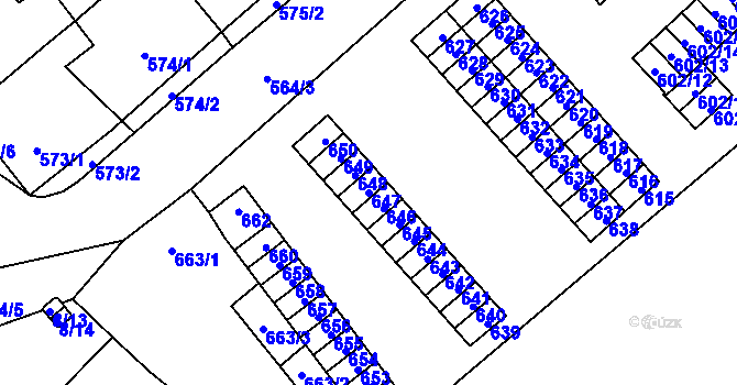 Parcela st. 647 v KÚ Újezdec u Přerova, Katastrální mapa