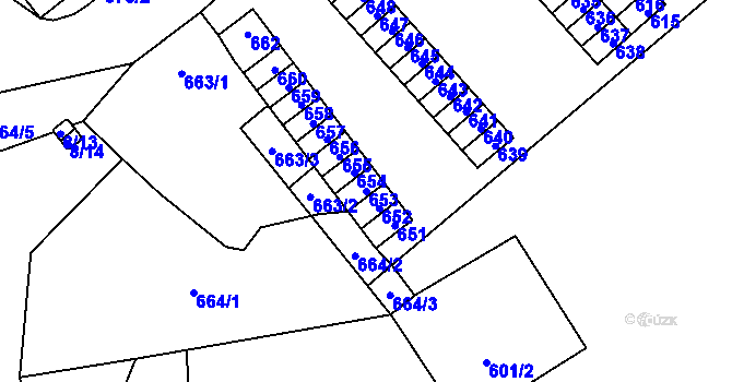 Parcela st. 653 v KÚ Újezdec u Přerova, Katastrální mapa