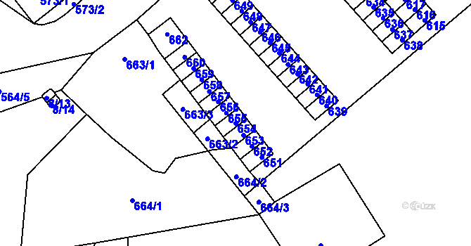 Parcela st. 654 v KÚ Újezdec u Přerova, Katastrální mapa