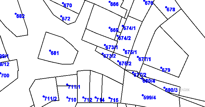 Parcela st. 673/2 v KÚ Újezdec u Přerova, Katastrální mapa