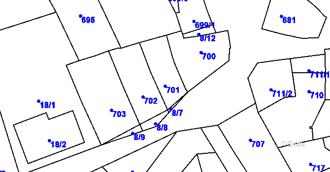 Parcela st. 701 v KÚ Újezdec u Přerova, Katastrální mapa