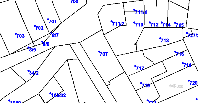 Parcela st. 707 v KÚ Újezdec u Přerova, Katastrální mapa
