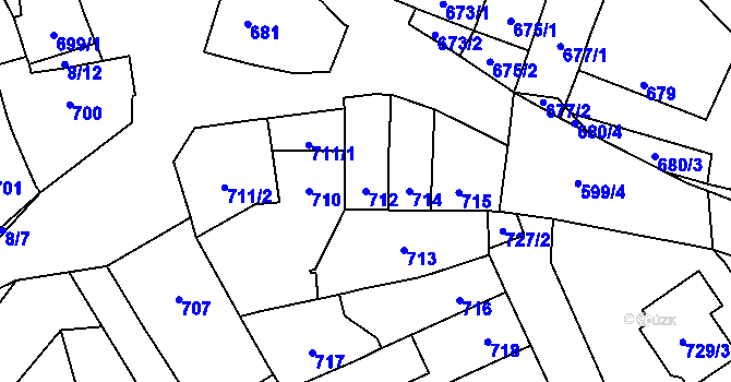 Parcela st. 712 v KÚ Újezdec u Přerova, Katastrální mapa