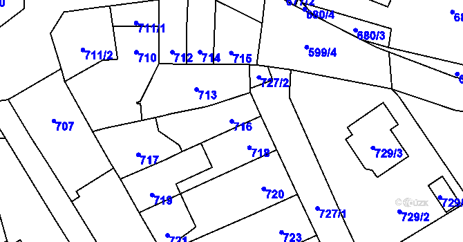 Parcela st. 716 v KÚ Újezdec u Přerova, Katastrální mapa