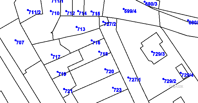 Parcela st. 718 v KÚ Újezdec u Přerova, Katastrální mapa