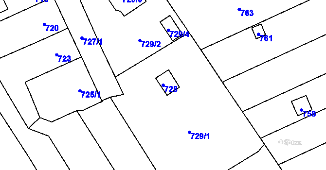 Parcela st. 728 v KÚ Újezdec u Přerova, Katastrální mapa