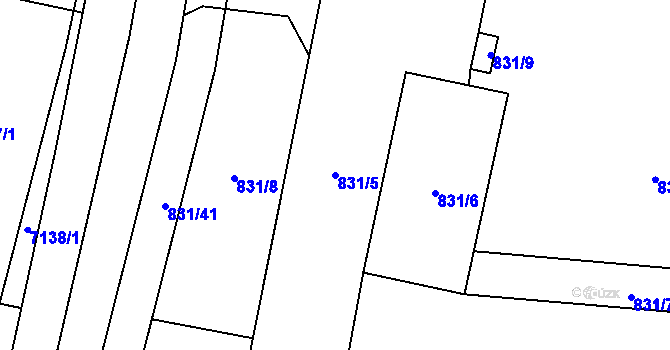 Parcela st. 831/5 v KÚ Újezdec u Přerova, Katastrální mapa
