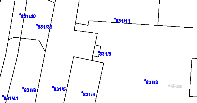Parcela st. 831/9 v KÚ Újezdec u Přerova, Katastrální mapa