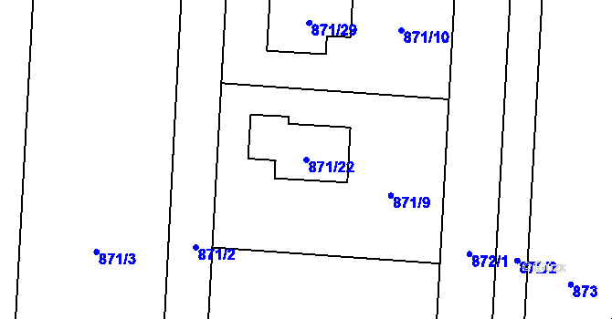 Parcela st. 871/22 v KÚ Újezdec u Přerova, Katastrální mapa