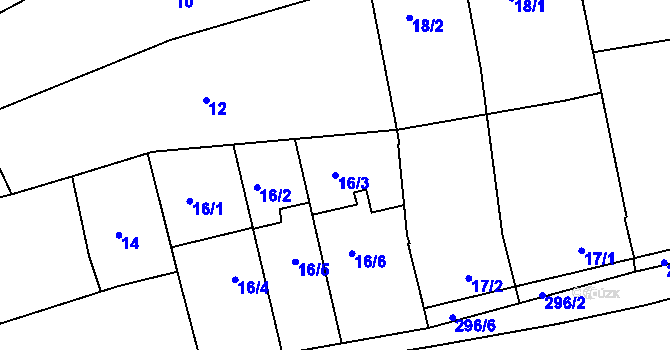 Parcela st. 16/3 v KÚ Újezdec u Luhačovic, Katastrální mapa