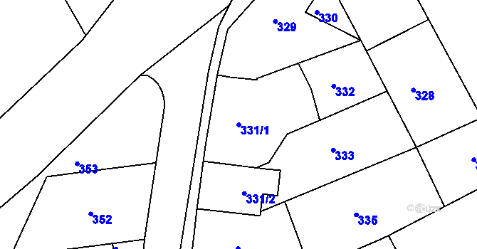 Parcela st. 331/1 v KÚ Újezdec u Luhačovic, Katastrální mapa
