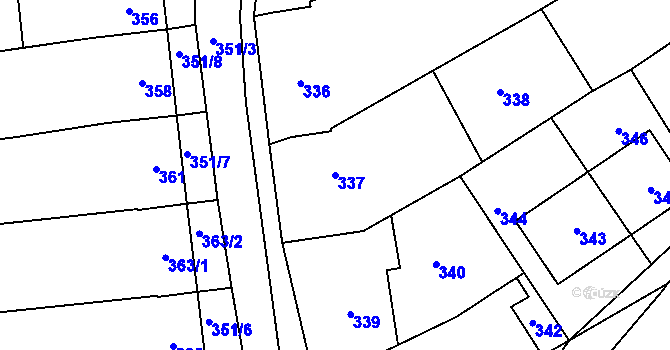Parcela st. 337 v KÚ Újezdec u Luhačovic, Katastrální mapa