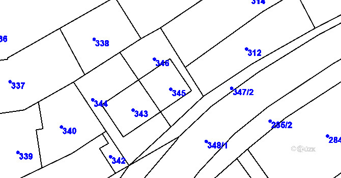 Parcela st. 345 v KÚ Újezdec u Luhačovic, Katastrální mapa